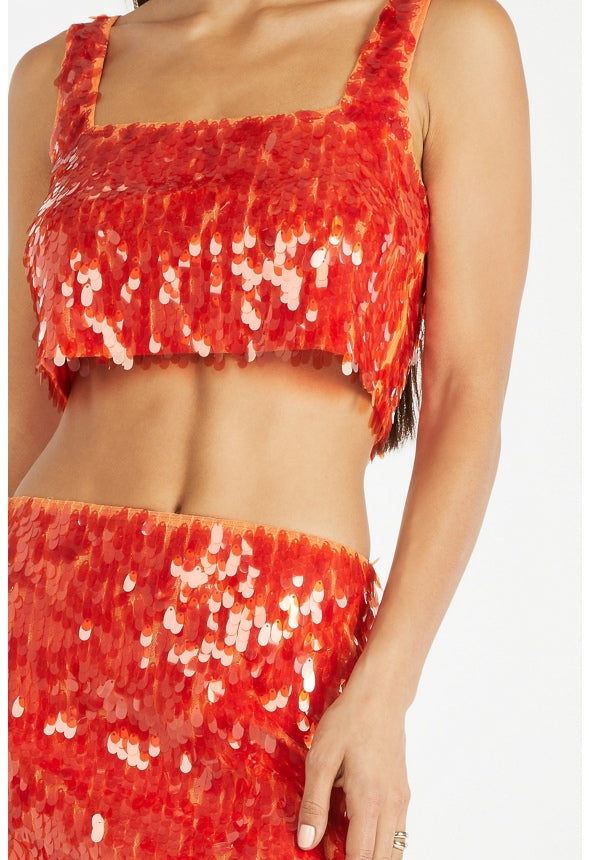 Party Sequin Top and Skirt Set Orange Sequin