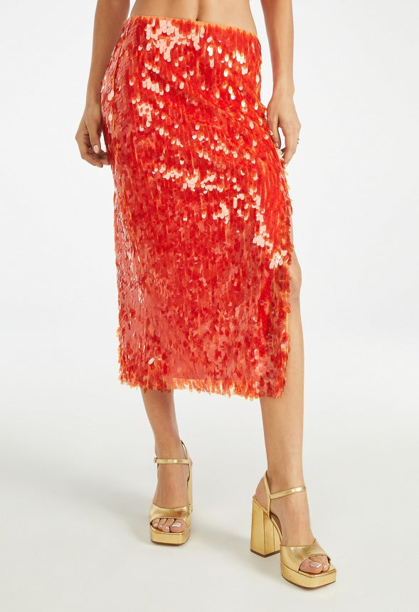Party Sequin Top and Skirt Set Orange Sequin