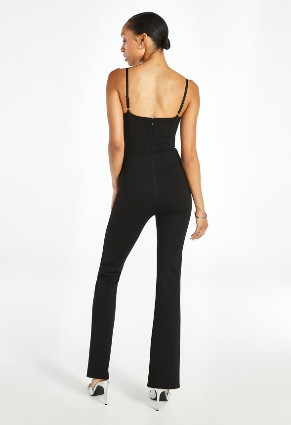 Split Front Jumpsuit Black Caviar