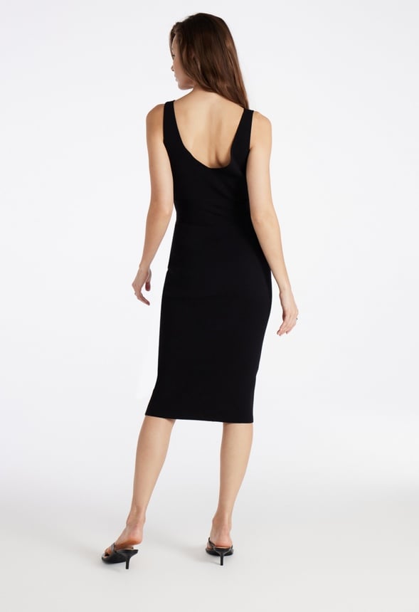 V-Neck Bodycon Midi Dress Black Caviar