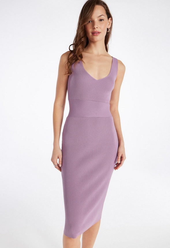 V-Neck Bodycon Midi Dress Lilac