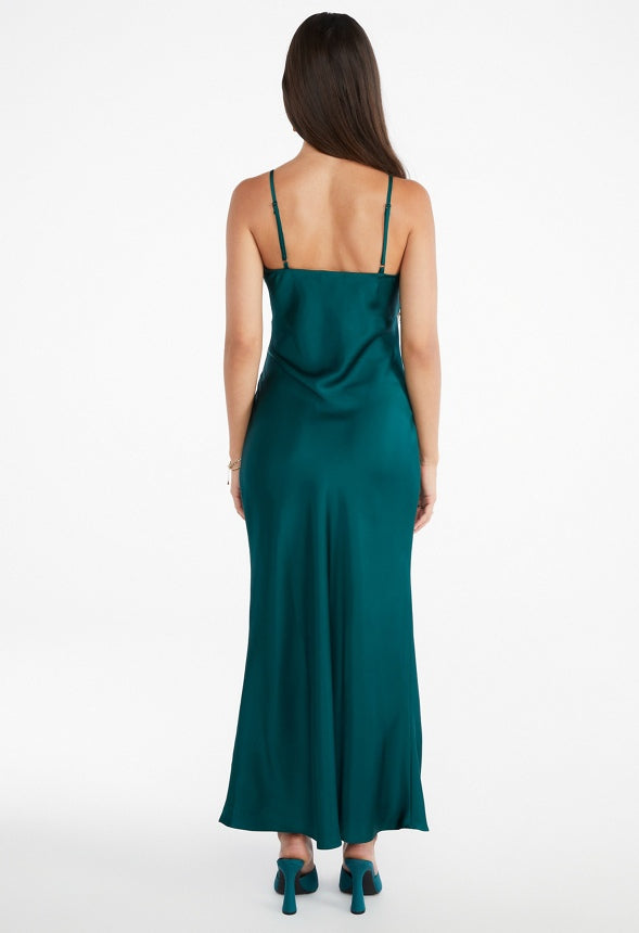 Lace Trim Maxi Slip Dress Rainforest Green