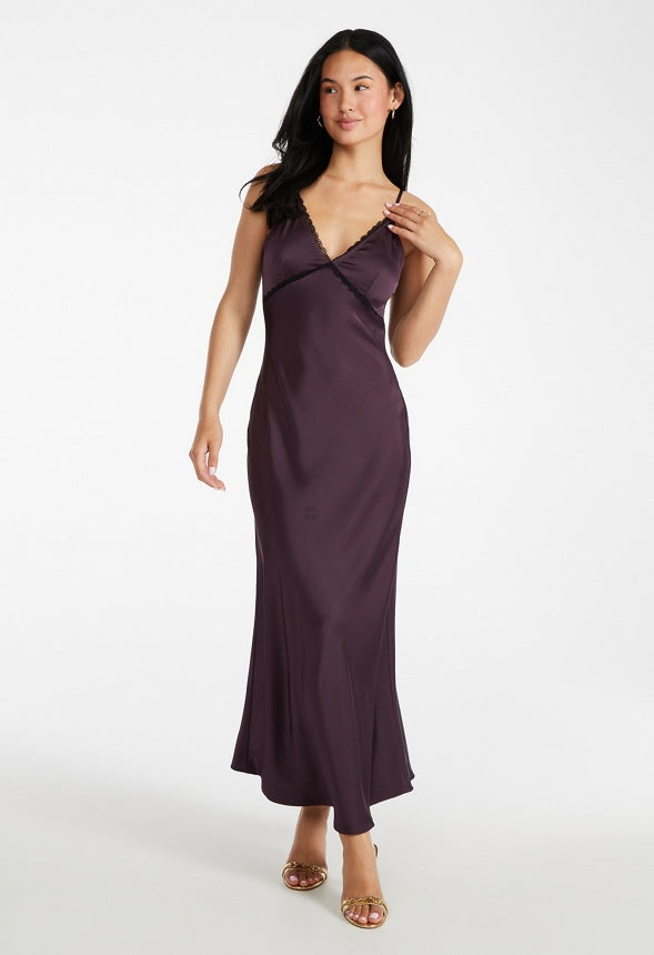 Lace Trim Maxi Slip Dress Plum Perfect