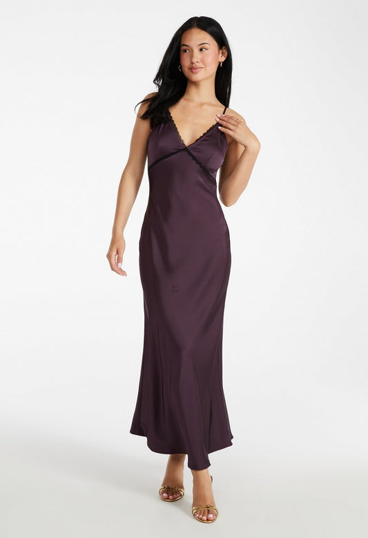 Lace Trim Maxi Slip Dress Plum Perfect