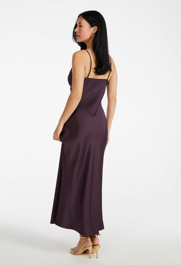 Lace Trim Maxi Slip Dress Plum Perfect