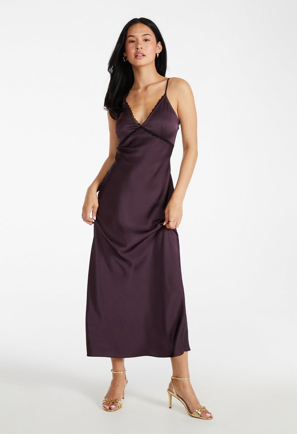 Lace Trim Maxi Slip Dress Plum Perfect