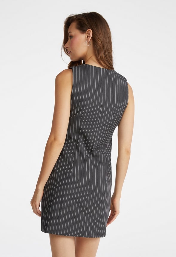 Suiting Vest Mini Dress Dark Grey Pinstripe