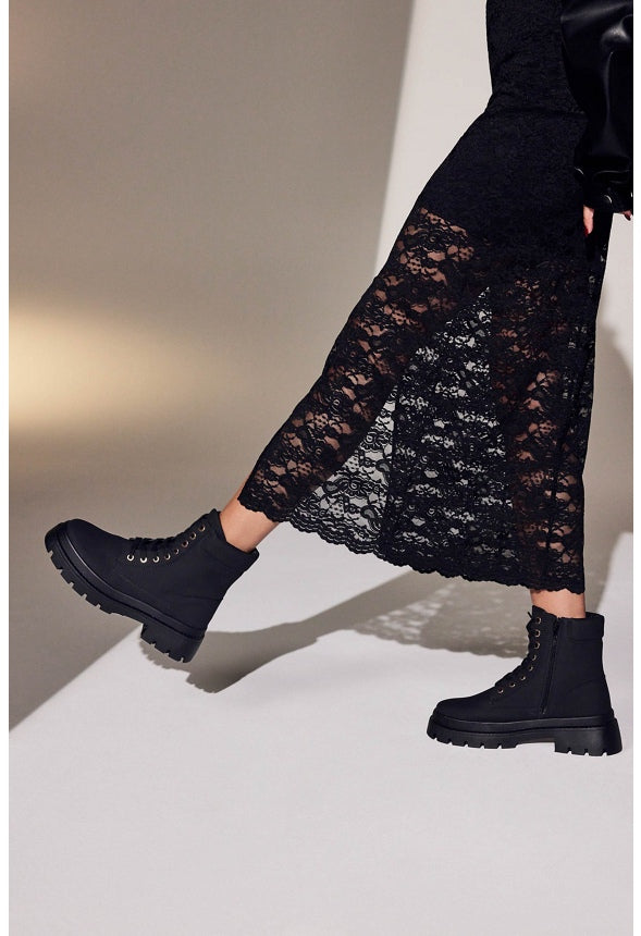 Lace Mock Neck Midi Dress Black Caviar