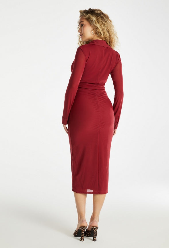 Ruched Front Midi Dress Tibetan Red
