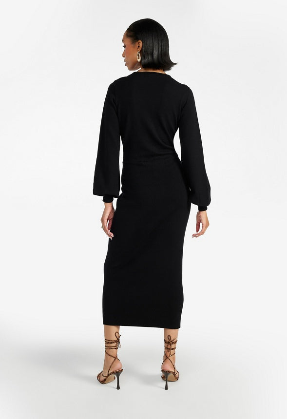 Wrap Midi Sweater Dress Black Caviar