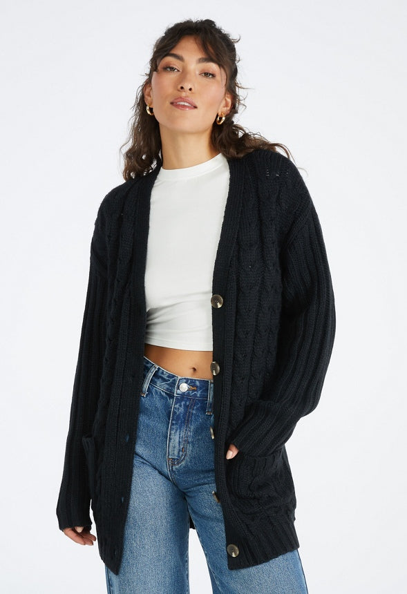 Textured Boyfriend Cardigan Caviar