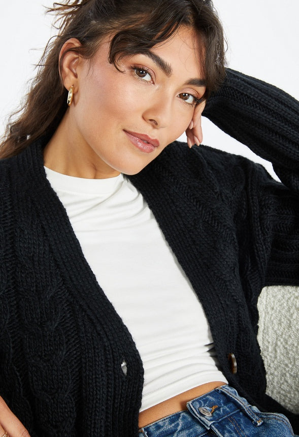 Textured Boyfriend Cardigan Caviar