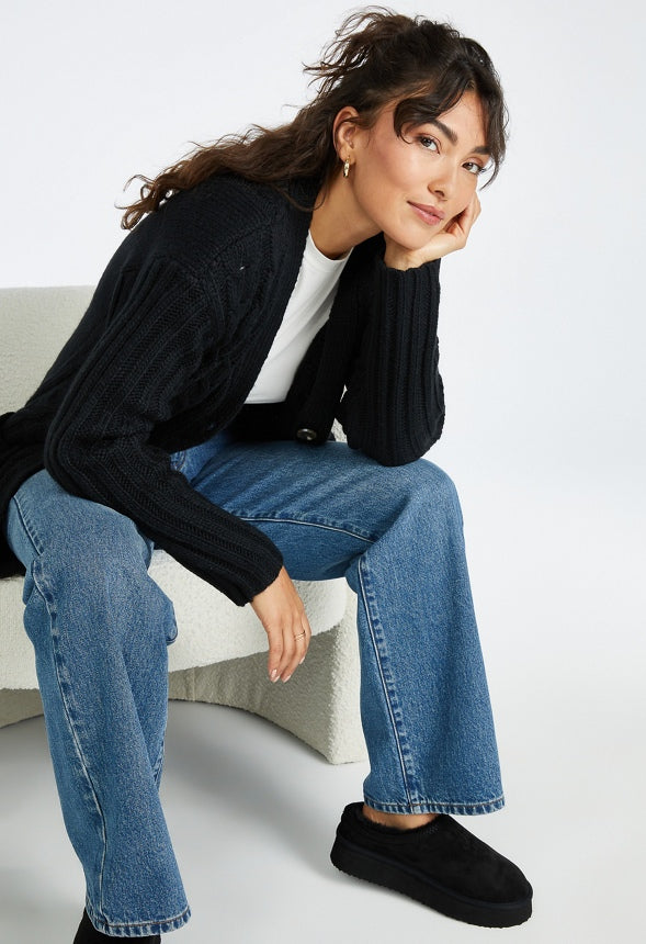 Textured Boyfriend Cardigan Caviar