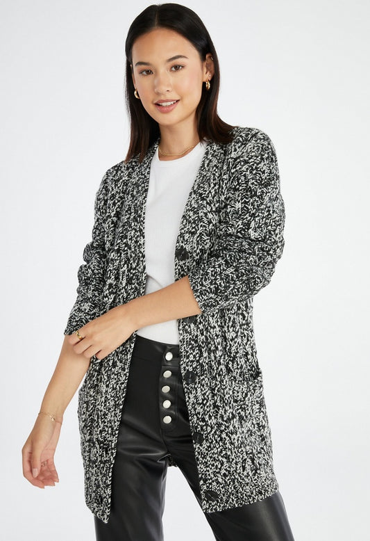 Textured Boyfriend Cardigan Black Marbled