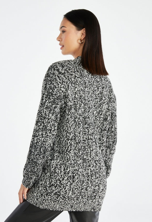 Textured Boyfriend Cardigan Black Marbled