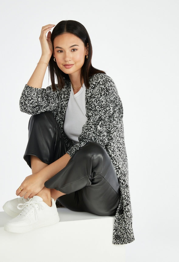 Textured Boyfriend Cardigan Black Marbled