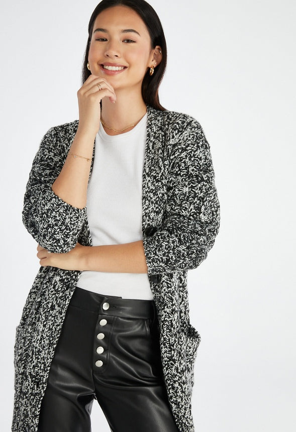 Textured Boyfriend Cardigan Black Marbled