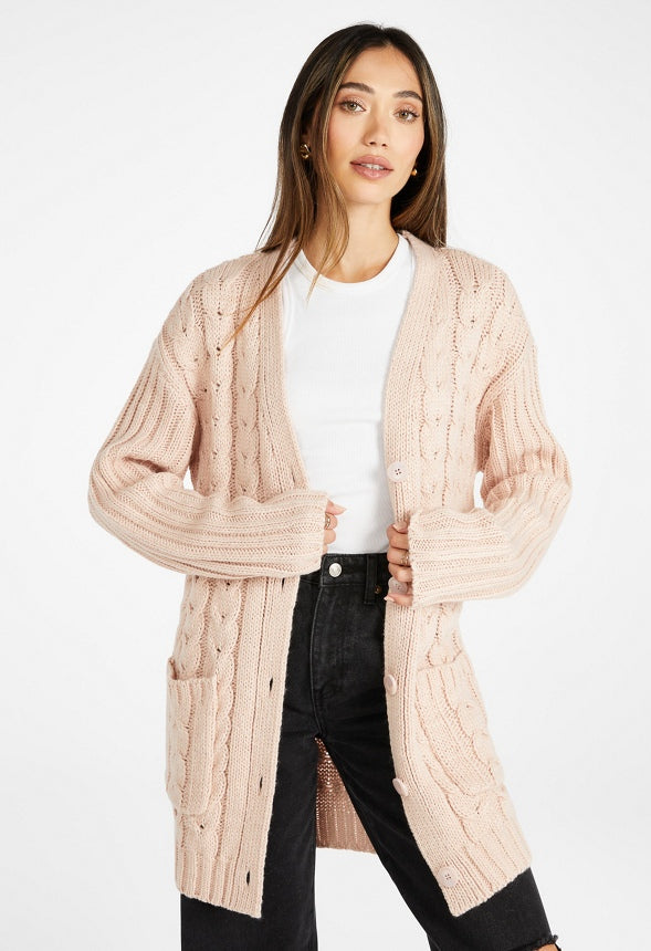Textured Boyfriend Cardigan Rose Smoke