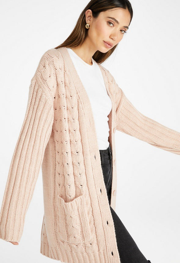 Textured Boyfriend Cardigan Rose Smoke