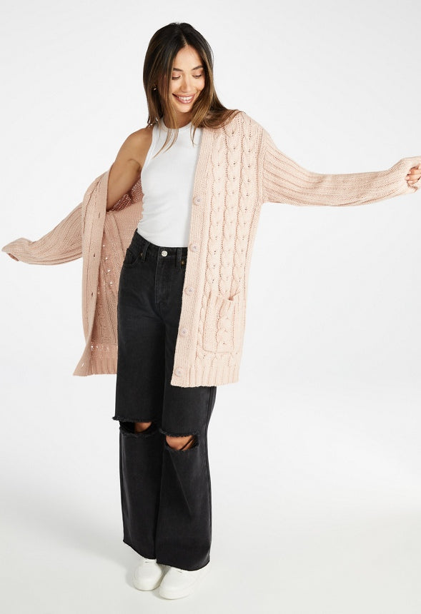 Textured Boyfriend Cardigan Rose Smoke