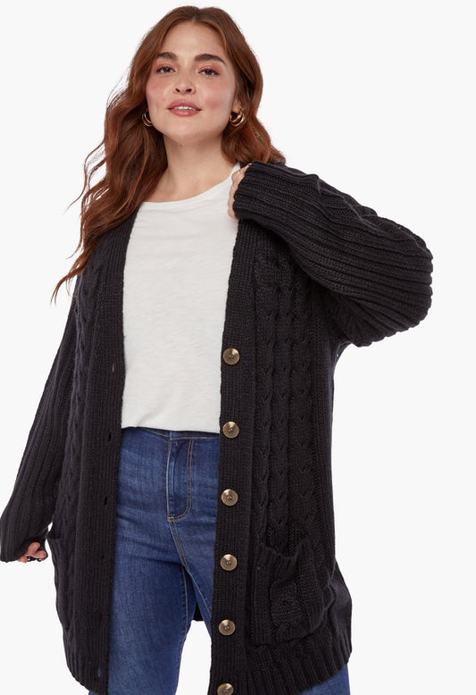 Plus Size Textured Boyfriend Cardigan Caviar