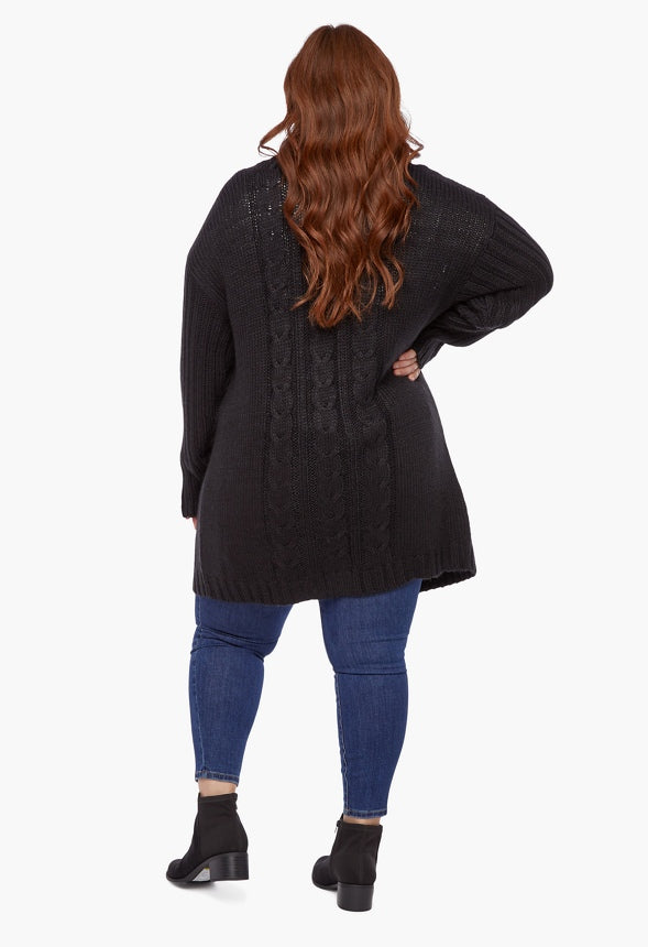 Plus Size Textured Boyfriend Cardigan Caviar