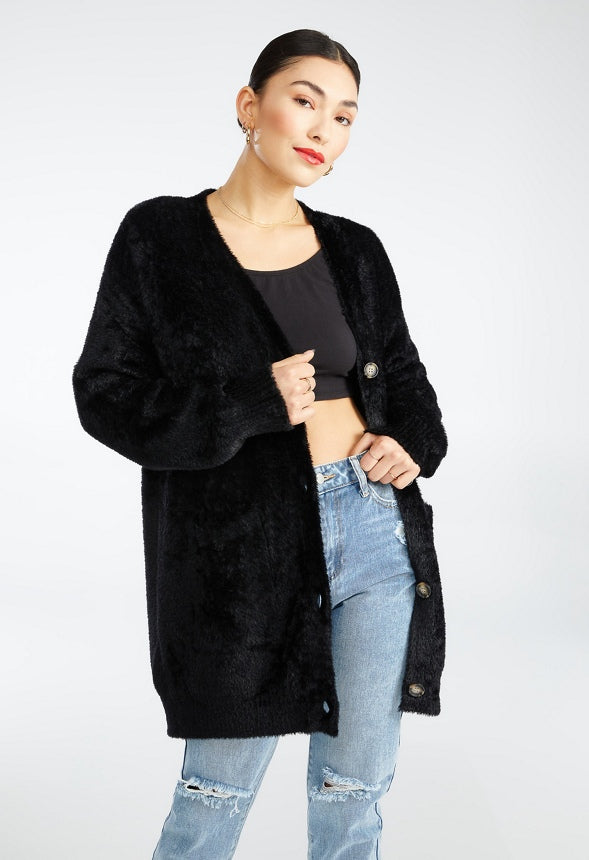 OVERSIZED FUZZY BOYFRIEND CARDIGAN Caviar