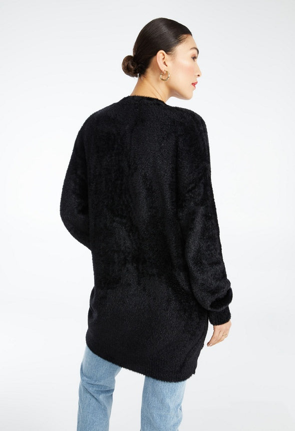 OVERSIZED FUZZY BOYFRIEND CARDIGAN Caviar