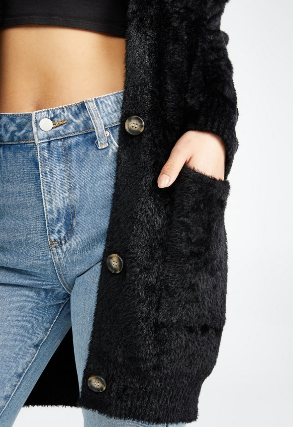 OVERSIZED FUZZY BOYFRIEND CARDIGAN Caviar