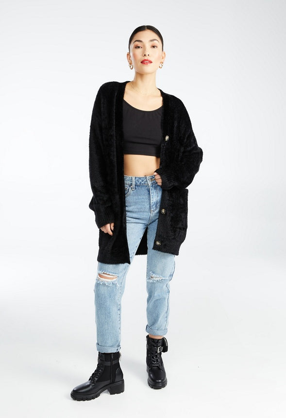 OVERSIZED FUZZY BOYFRIEND CARDIGAN Caviar