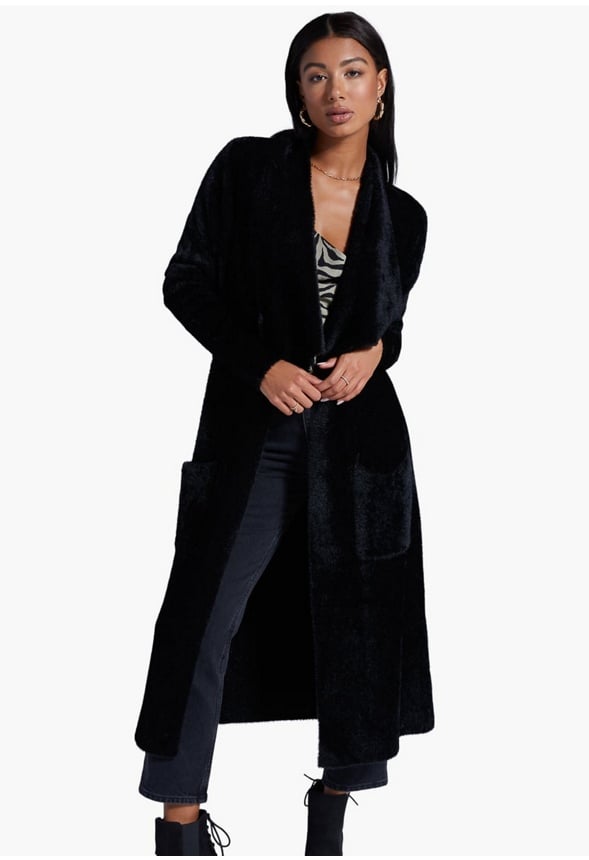FUZZY COCOON SWEATER COAT Caviar