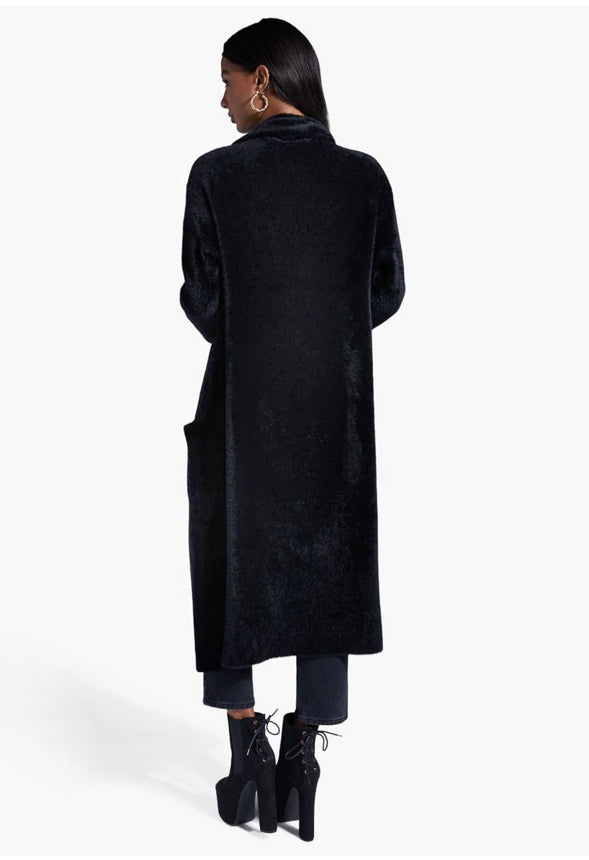 FUZZY COCOON SWEATER COAT Caviar