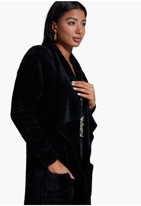 FUZZY COCOON SWEATER COAT Caviar