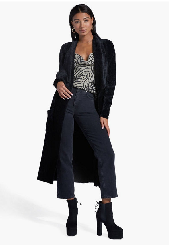 FUZZY COCOON SWEATER COAT Caviar