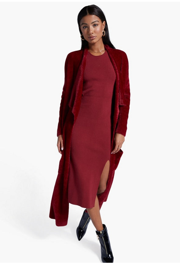 FUZZY COCOON SWEATER COAT Rhubarb