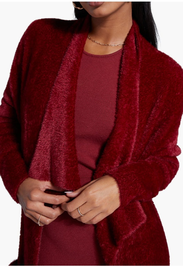 FUZZY COCOON SWEATER COAT Rhubarb