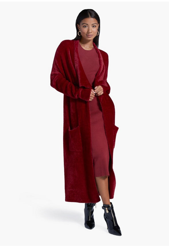 FUZZY COCOON SWEATER COAT Rhubarb
