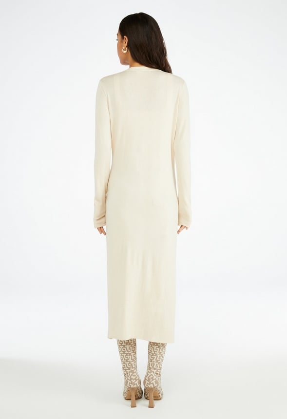 Soft Longline Cardigan With Slit Oatmeal Heather