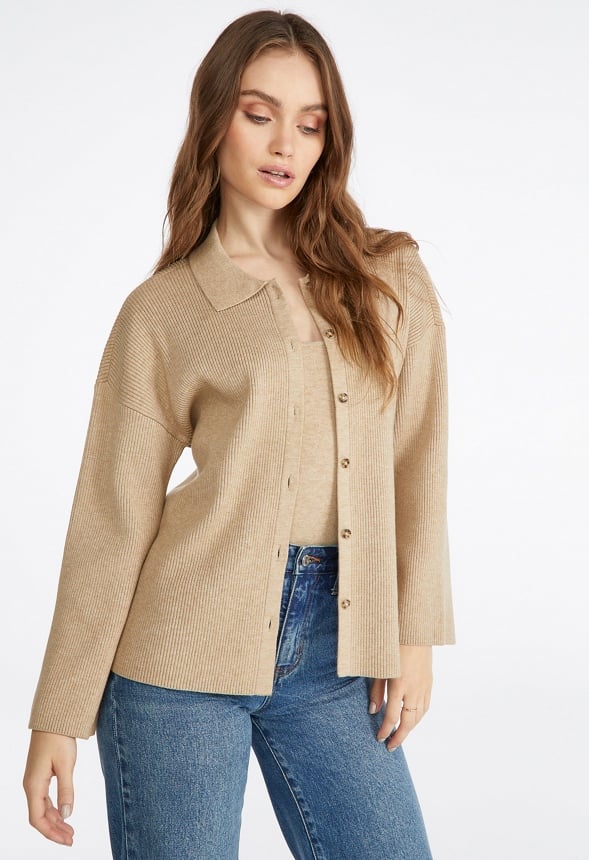 Soft Button Down Sweater Cardigan Taupe