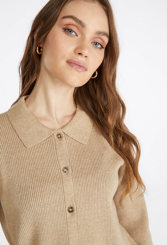 Soft Button Down Sweater Cardigan Taupe