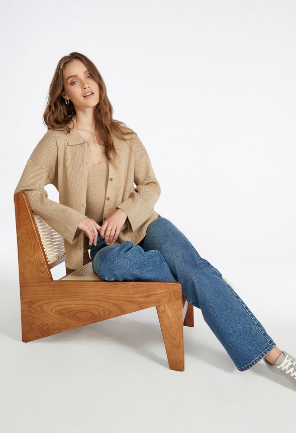 Soft Button Down Sweater Cardigan Taupe