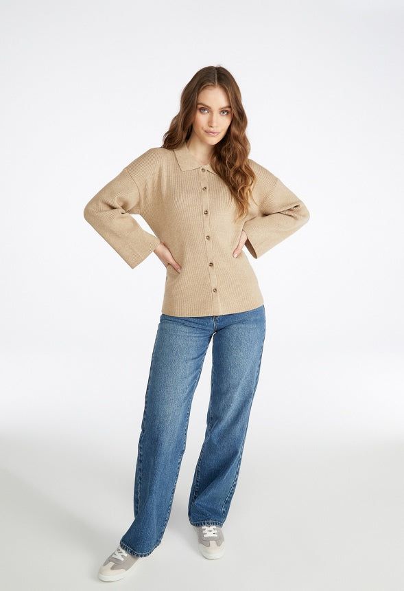 Soft Button Down Sweater Cardigan Taupe