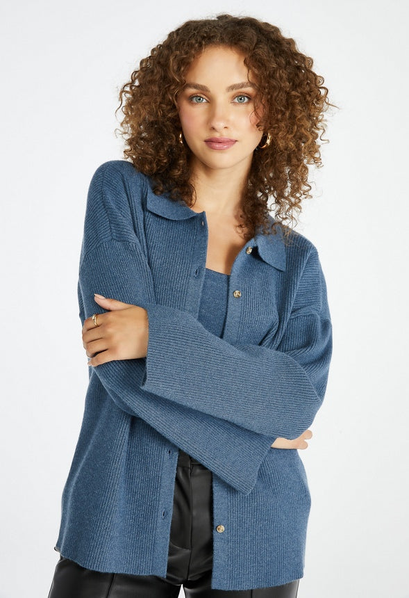Soft Button Down Sweater Cardigan Dark Angel Falls Blue