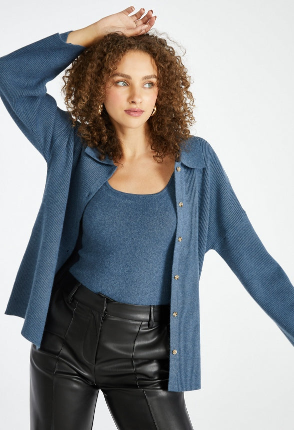 Soft Button Down Sweater Cardigan Dark Angel Falls Blue