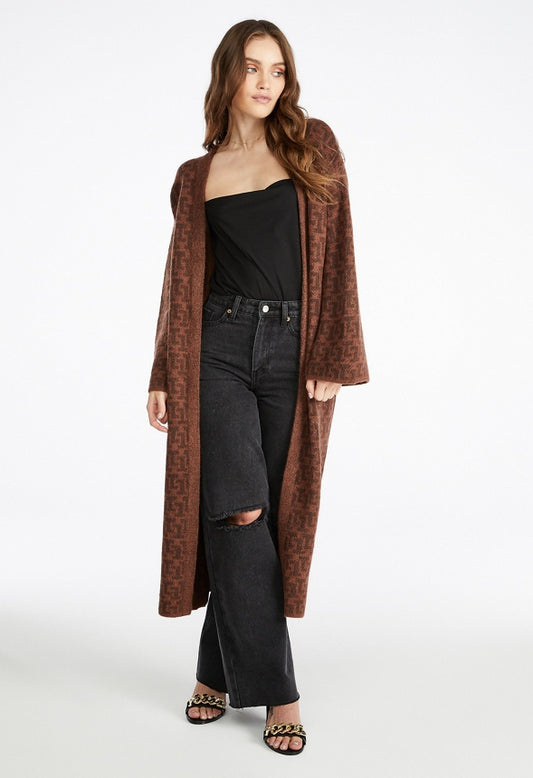 Sweater Coat Chocolate Multi Logo