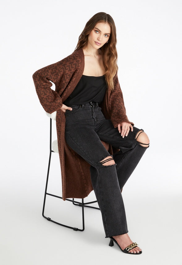 Sweater Coat Chocolate Multi Logo