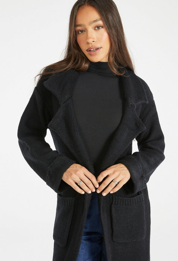 Premium Chunky Cardigan Coat Black Caviar