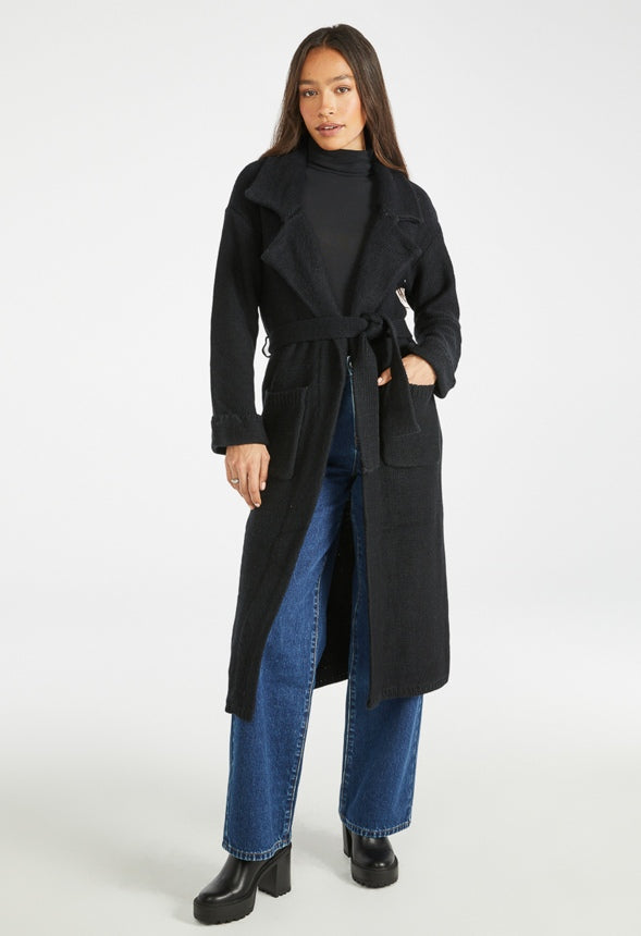 Premium Chunky Cardigan Coat Black Caviar