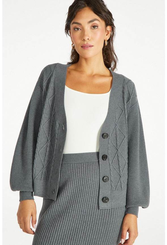 Cable Boxy Short Cardigan Charcoal