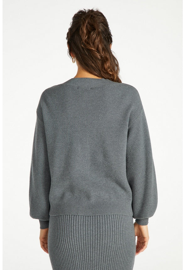 Cable Boxy Short Cardigan Charcoal